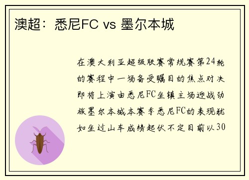 澳超:悉尼FC vs 墨尔本城