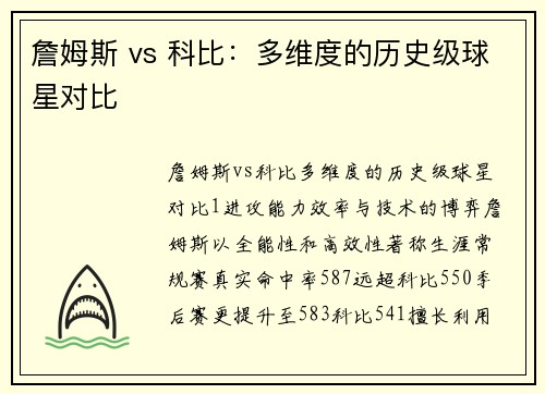 詹姆斯 vs 科比：多维度的历史级球星对比
